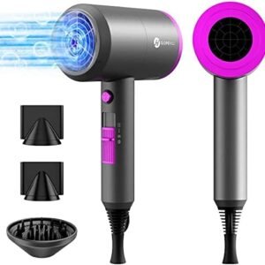 Slopehill Professional Ionic Hair Dryer, Powerful 1800W Fast Drying Low Noise Blow Dryer with 2 Concentrator Nozzle 1 Diffuser Attachments for Home Salon Travel