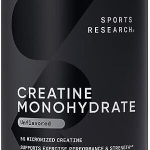 Sports Research Creatine Monohydrate - Gain Lean Muscle, Improve Performance and Strength and Support Workout Recovery - 5 g Micronized Creatine - 1.1LBS