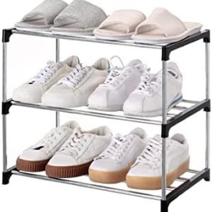 Stackable Small Shoe Rack, Entryway, Hallway and Closet Space Saving Storage and Organization (3-Tier, Black)