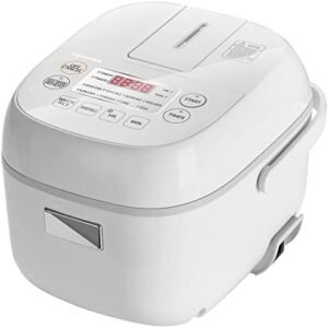TOSHIBA Rice Cooker Small 3 Cup Uncooked – LCD Display with 8 Cooking Functions, Fuzzy Logic Technology, 24-Hr Delay Timer and Auto Keep Warm, Non-Stick Inner Pot, White