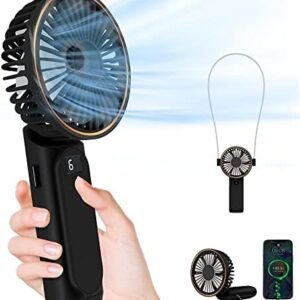 TUNISE Portable Handheld Fan, Portable Fan Rechargeable, 4000mAh, 180° Adjustable, 6 Speed Wind, Display Electricity in Real Time, USB Rechargeable Foldable Fan, Quiet Personal Fan with Power Bank