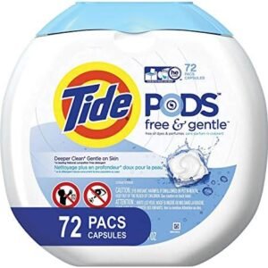 Tide Free and Gentle Laundry Detergent Pods, 72 Count, Unscented and Hypoallergenic for Sensitive Skin