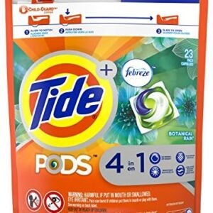Tide PODS Plus Febreze Odor Defense 4 in 1 HE Turbo Laundry Detergent Pacs, Botanical Rain Scent, 23 Count Bag