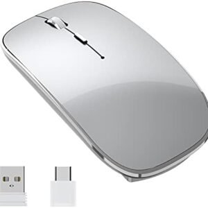 Wireless Mouse Chargeable Portable Silent Wireless Mouse USB and Type-C Dual Mode Wireless Mouse 3 adjustable DPI for Laptop, Mac, MacBook, Android, PC (Q23S Black) (Grey)