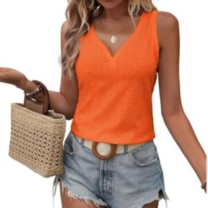 Womens Tank Tops Summer Tank Tops for Women 2024, V Neck Sleeve Embroidery Tops, Casual Loose Trendy Tops