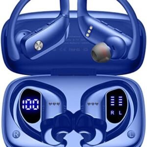 bmani Wireless Earbuds Bluetooth Headphones 48hrs Play Back Sport Earphones with LED Display Over-Ear Buds with Earhooks Built-in Mic Headset for Workout Blue