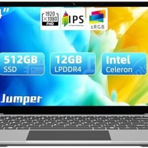 jumper Laptop, 12GB DDR4 RAM 512GB SSD, 14 Inch 1080p FHD IPS Screen, Quad-Core Celeron Processor, UHD Graphics 600, Portable Computer with Dual Stereo Speakers, 5G WiFi, Type-C, Webcam.