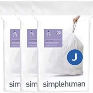 simplehuman Code J 60 Count, Genuine Custom Fit Liners, Drawstring Trash Bags in Dispenser Packs, 30-45 Liter / 8-12 Gallon, White